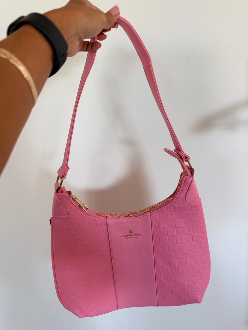 London Fog Pink Checker-Panel Shoulder Bag